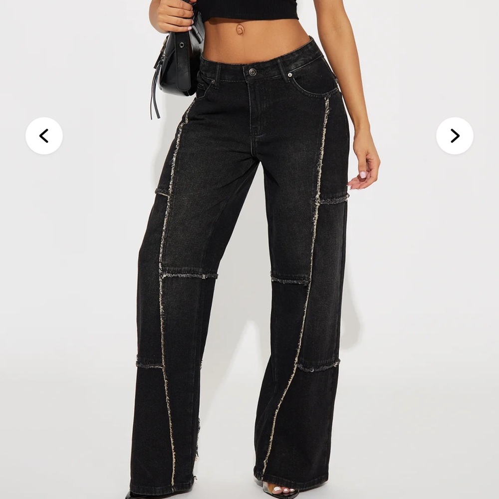 Fashion Nova Black Wide Leg Jeans with Contrast Stitching
